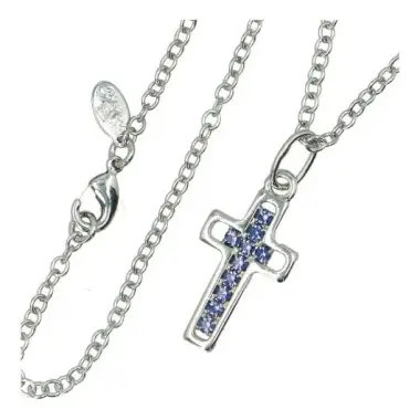 Pendentif Croix Tanzanite + Chaine 50 cm