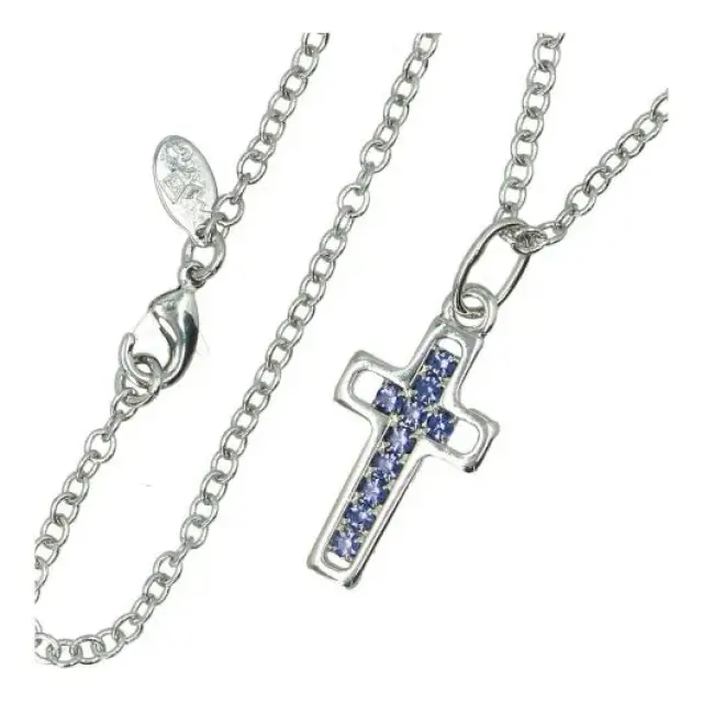 Pendentif Croix Tanzanite + Chaine 50 cm