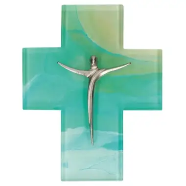 Croix murale verre 11,5 x 14,5 cm Corps en métal