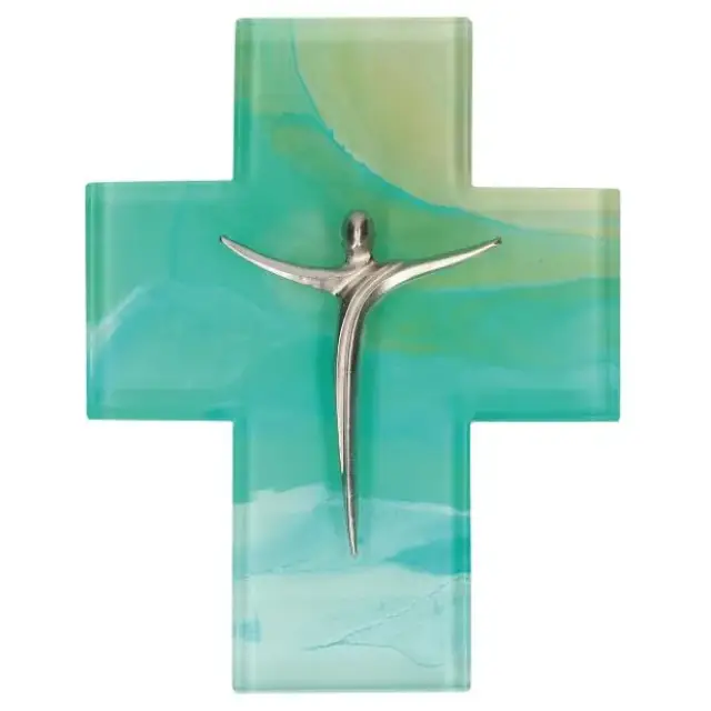 Croix murale verre 11,5 x 14,5 cm Corps en métal