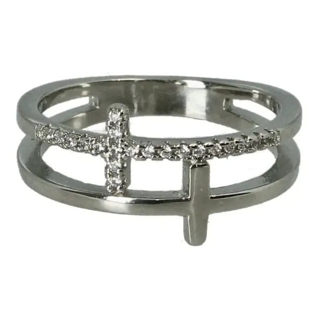 Bague zircon croix double