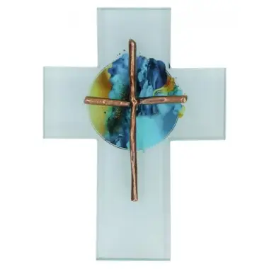 Croix Murale Verre - 17,7 x 12,5 cm - Bronze