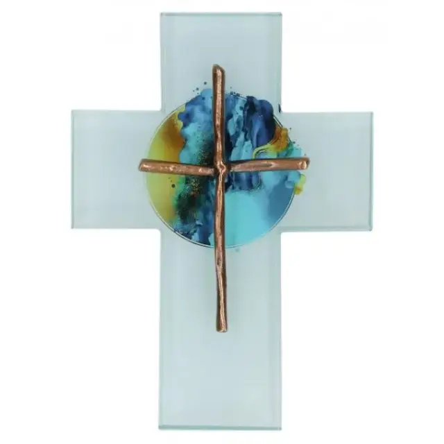 Kruisbeeld Glas 17,7 x 12,5 cm Brons