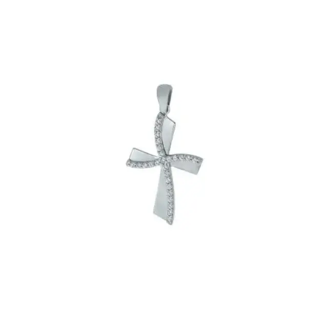 9 karaats witte goud kruisje met strass steentjes 23 mm 1.6 gr