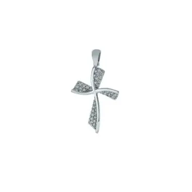 Croix or blanc 9 carats avec strass 23 mm 1.65 gr