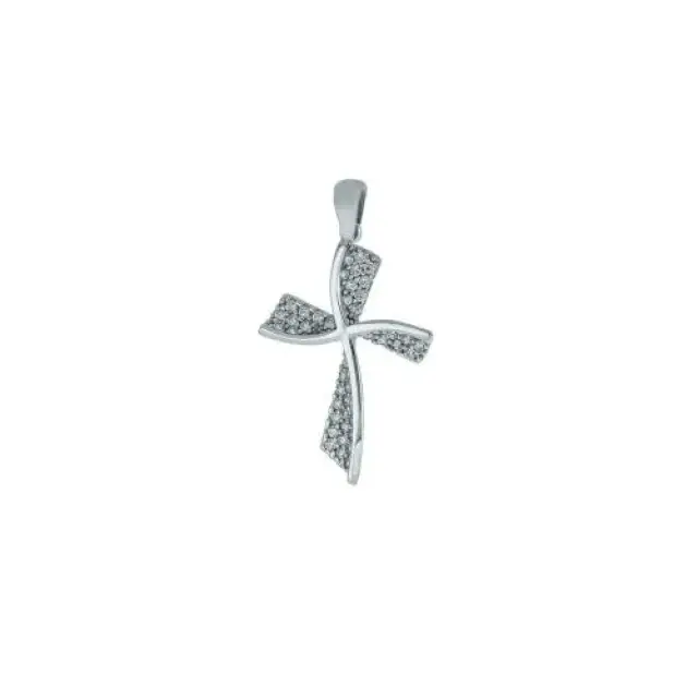 9 karaats witte goud kruisje met strass steentjes 23 mm 1.65 gr