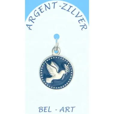 Médaille argent - Colombe de la Paix - 18 mm Email bleu