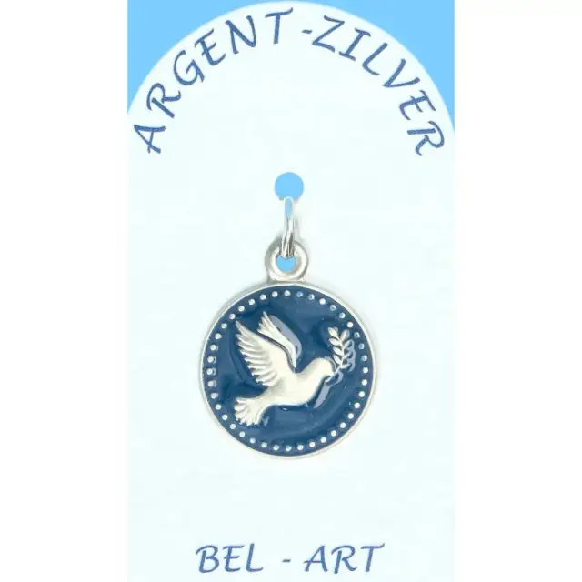 Médaille argent - Colombe de la Paix - 18 mm Email bleu