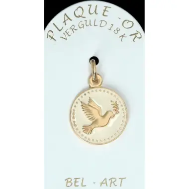 Médaille plaqué-or - Colombe de la Paix - 18 mm Email ivoire
