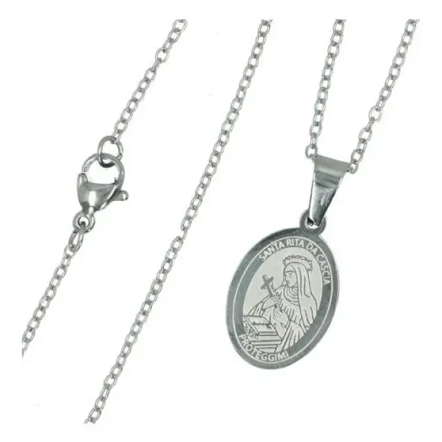 Adornment Steel Medal St Rita + chain 45 cm