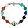 Bracelet s/élast - Grains pierres diifér. coul. + méd. Ste Rita