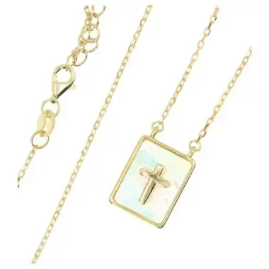 Collier en plaqué-or et nacre avec croix