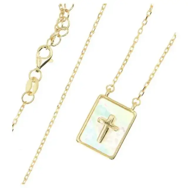 Gold-plated and mother-of-pearl necklace with cross