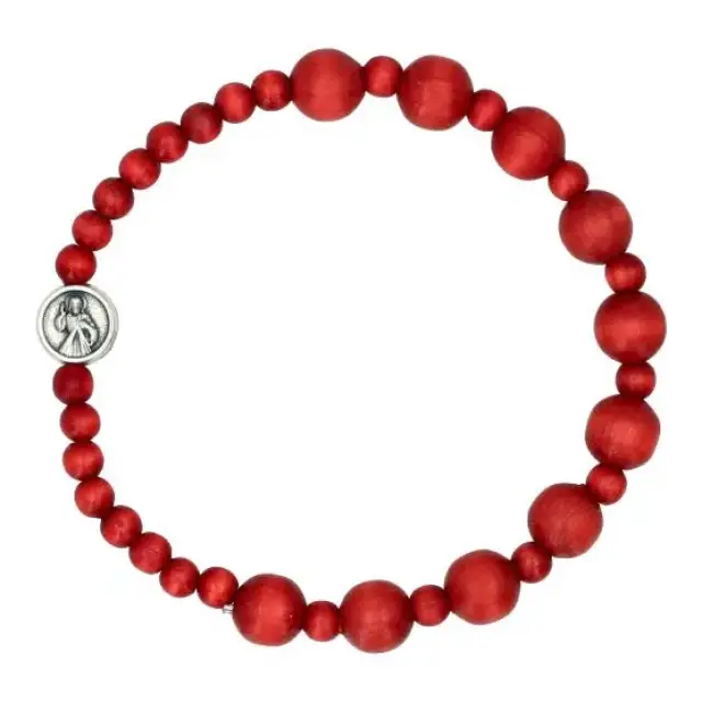 Bracelet sur élastique Bois rouge Christ Miséricordieux