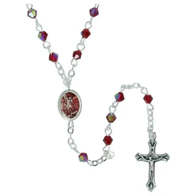 Chapelet semi-cristal rouge Coeur St Michel émail rouge
