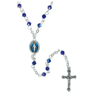 Chapelet semi-cristal bleu foncé - Coeur Miraculeuse émail bleu