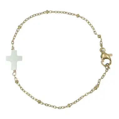 Bracelet en acier doré avec croix en nacre
