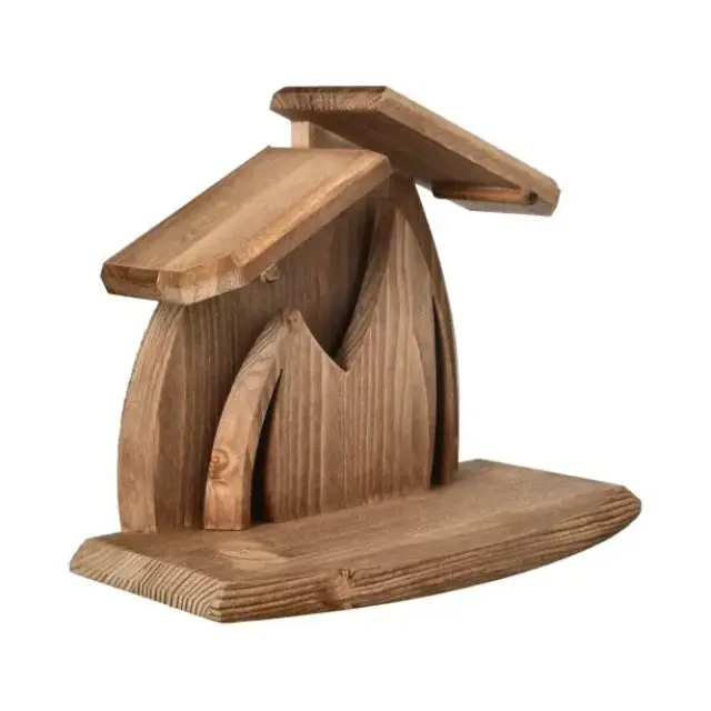 Etable vide en bois pour crèche de Noël - 24 x 12 x 19 cm