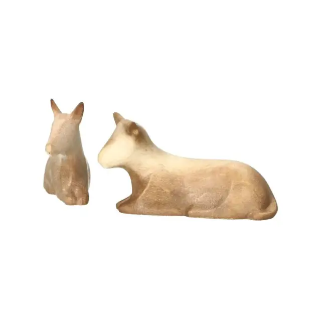 Ane et boeuf : crèche de Noël en bois Aram 10 cm (2 pièces)