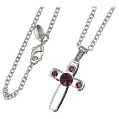 Pendentif croix avec strass Améthyste + Chaine 50 Cm