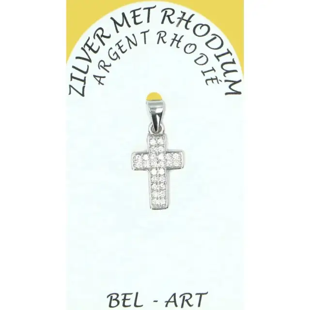 Croix argent avec strass blanc 13 x 10 mm