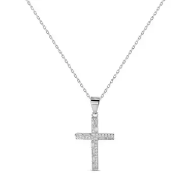 Croix en argent rhodié avec zircons + chaine