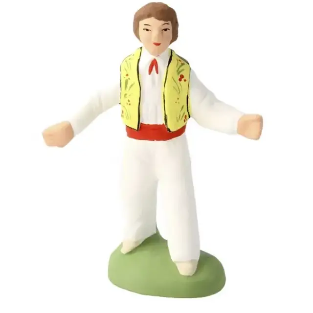 Santon Carbonel (N°2) Sujet Français homme farandole gilet jaune pantalon blanc