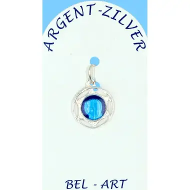 Médaille 13 mm Vierge / Dentelle - Argent émail bleu