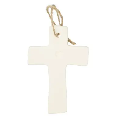 Cross in white porcelain with Heart 9.5 x 6.5 cm