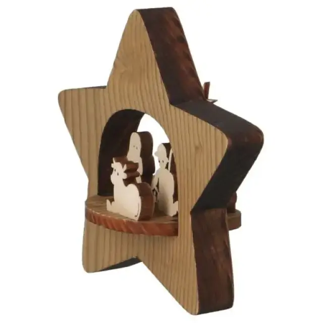 Nativité dans étoile en bois H 12 cm