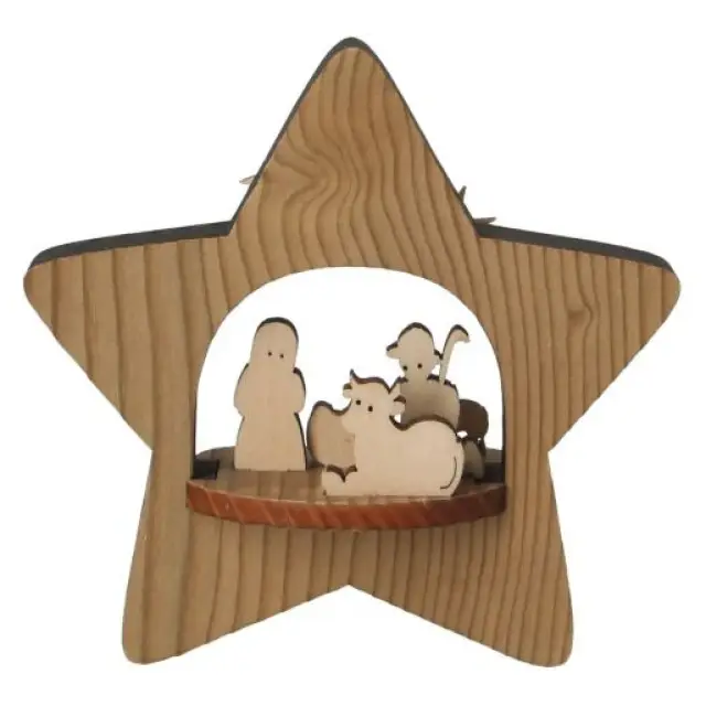 Kerststal in een houten ster H 12 cm