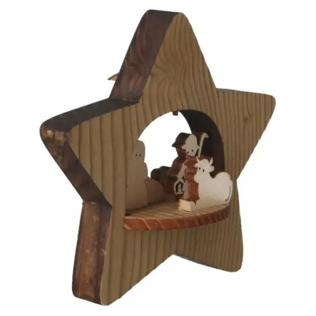 Kerststal in een houten ster H 12 cm