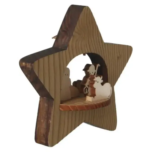 Nativité dans étoile en bois H 12 cm