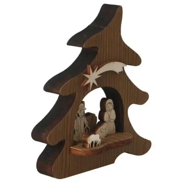 Nativity with wooden tree H 12 cm