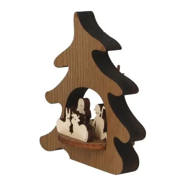 Nativity with wooden tree H 12 cm