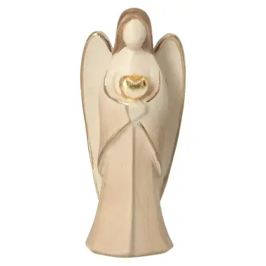 Statuette Ange Gardien avec cœur en bois 9 cm