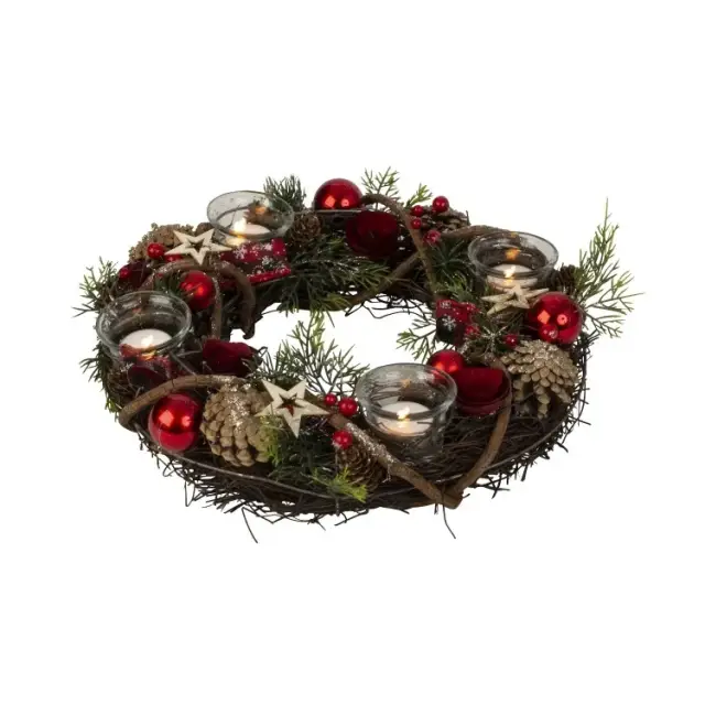 Couronne de l'Avent Décoration rouge 34Cm