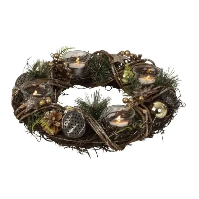 Advent wreath Golden decoration 33Cm
