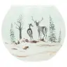 Kerst kaarsenhouder in glas besneeuwde landschap met hert 12 Cm
