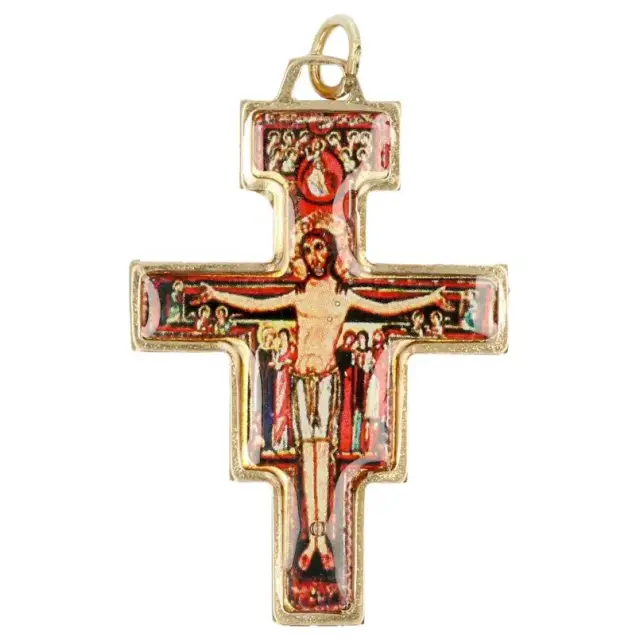 Croix St Damien 40 mm Métal doré Email
