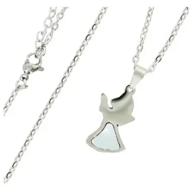 Necklace stainlees steel and medal with mother-of-pearl cross
