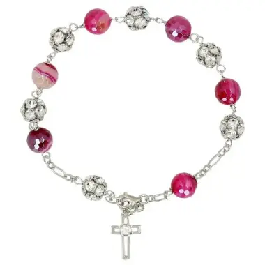 Bracelet-Dizainier Argent Rhodié Agathe striée 8 mm
