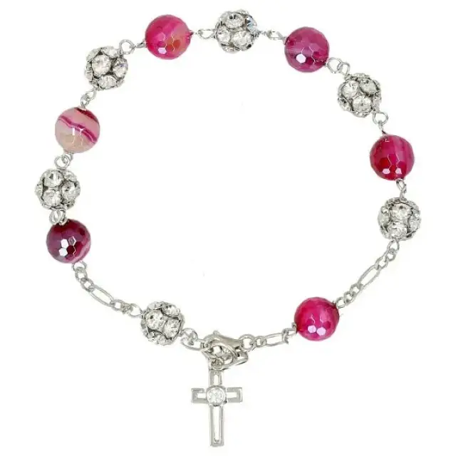 Bracelet-Dizainier Argent Rhodié Agathe striée 8 mm