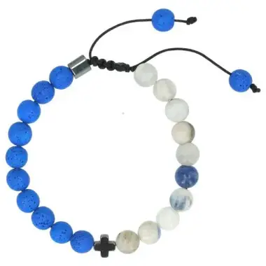 Mannenarmband met kruisje lavasteen + sodaliet + hematite