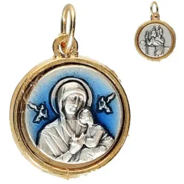 Medaille 15 mm Altijddurendebijstand / H Kristoffel Metaal bicolor email blauw