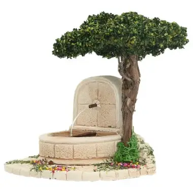 Décor pour santons de Provence Fontaine murale avec arbre 13x9x9 cm