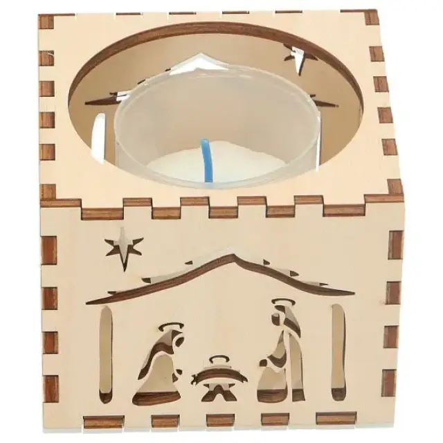 Bougeoir en bois avec crèche de Noël