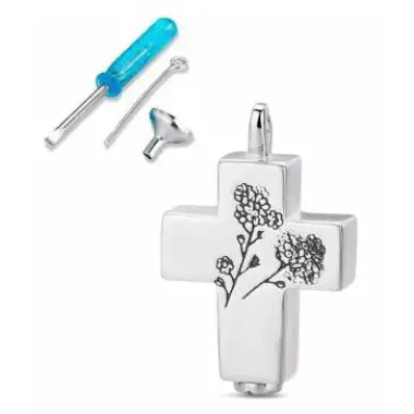 Bijou pour cendres funéraires : croix 20 x15 mm en argent