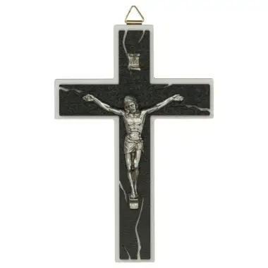 Croix murale - 16 cm - Bois noir et blanc