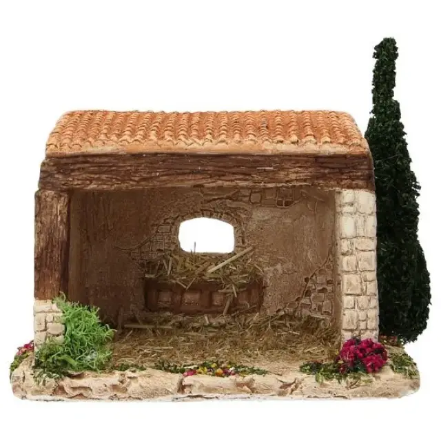 Décor pour santons de Provence Etable avec arbre 15 x 10 x 14 cm